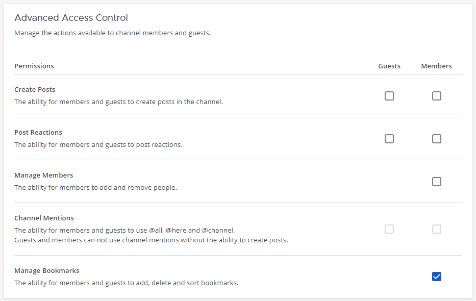 Allow Members to manage bookmarks for the channel using the System Console.