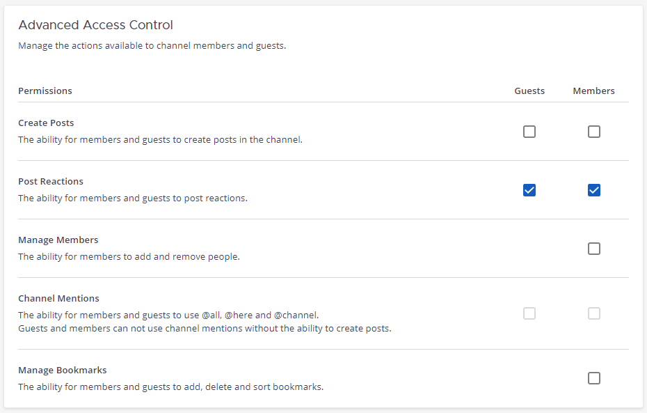 Add Members and Guests to post reactions to the channel using the System Console.