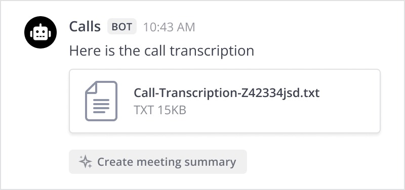 Select the Create meeting summary option to summarize your call recording in Mattermost.