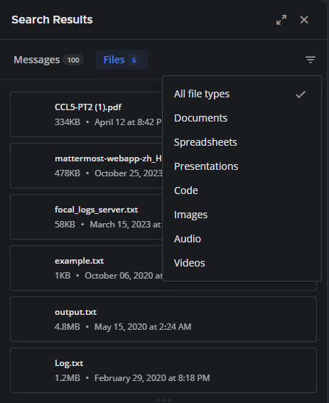 You can filter search results by file type.