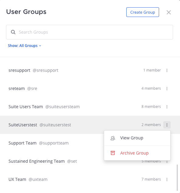 Access tools to manage your custom user groups.