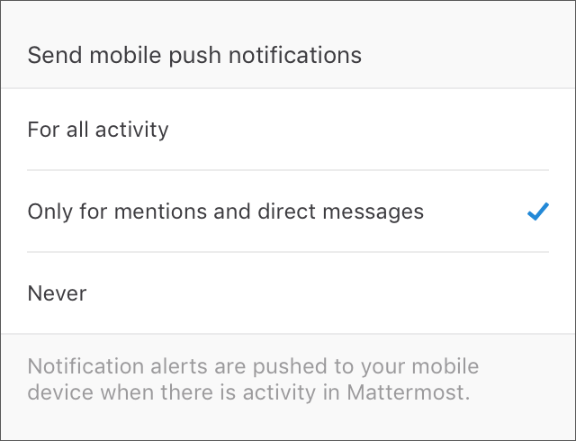 Select Push Notifications to confirm when mobile push notifications will be sent.