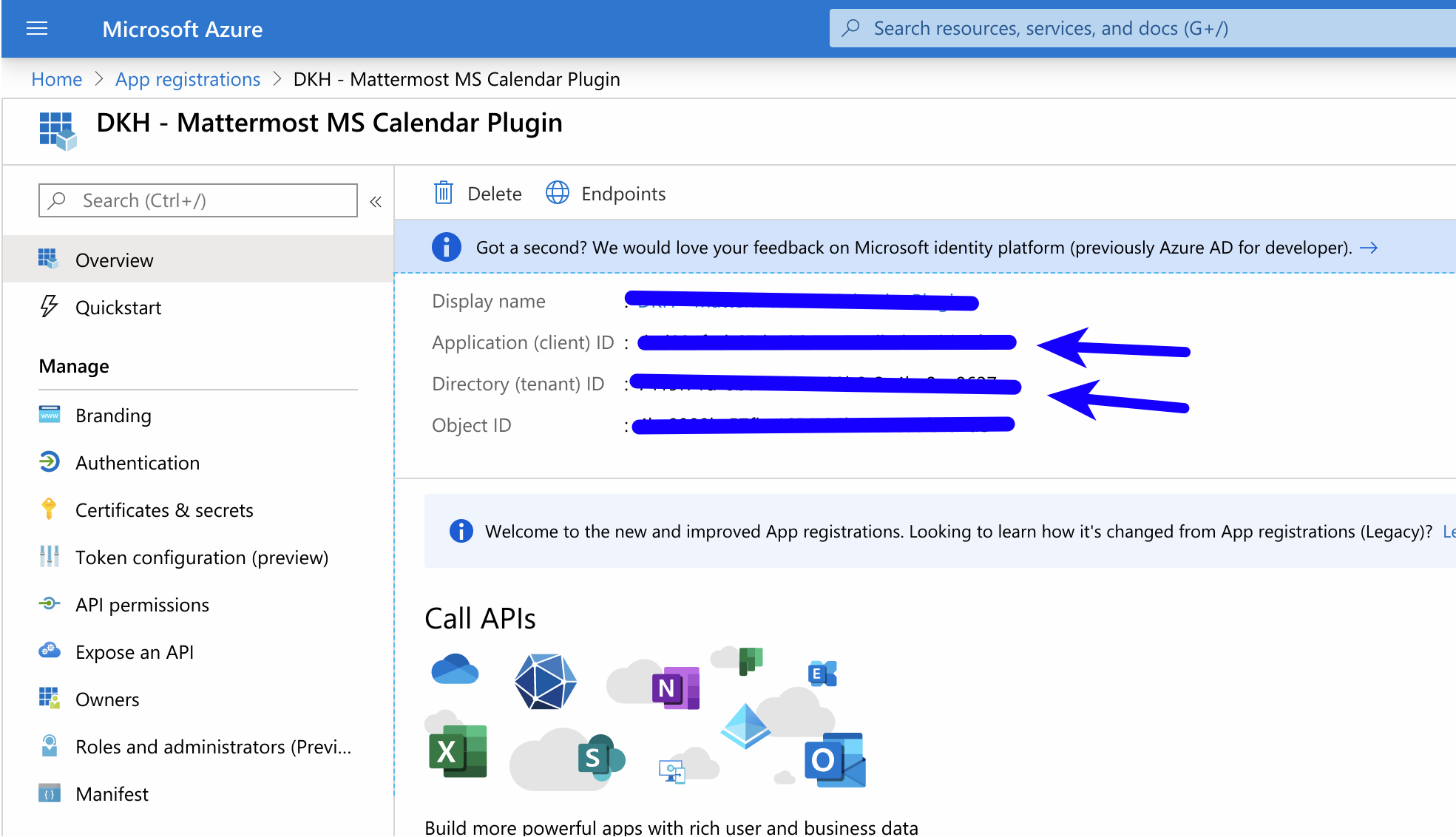 In Azure, copy the Client ID and Tenant ID values.