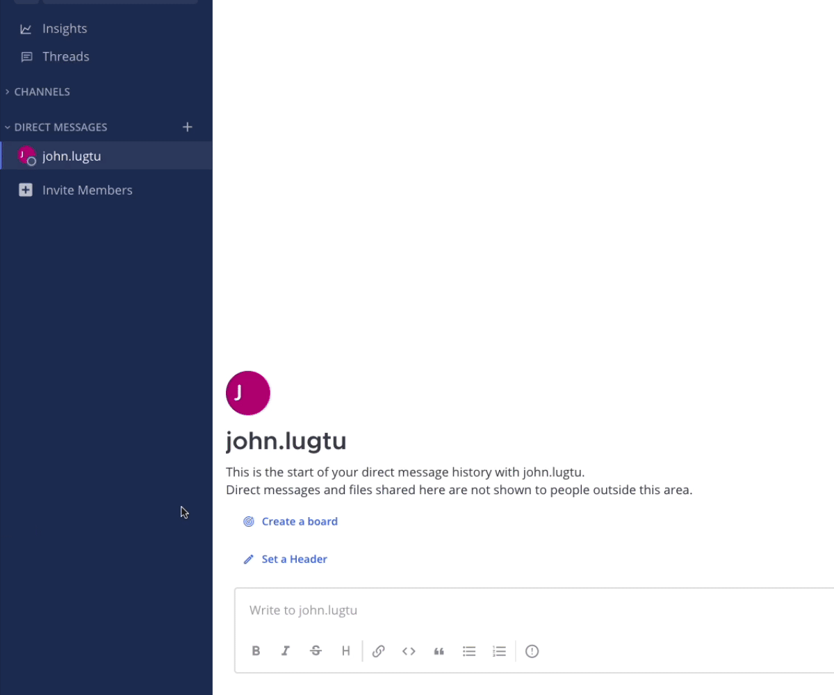 An example of a Mattermost direct message (DM) that is synced with a DM on Microsoft Teams.