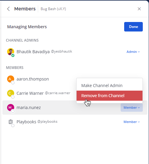 Use options available through the channel name to remove a member from a channel.