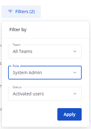 Filter the user list based on team membership, role, and user status using the System Console.