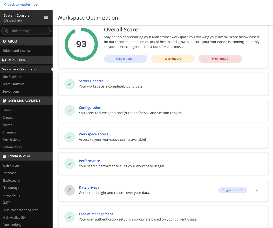 Review your workspace health and growth scores, then take advantage of recommended optimizations.